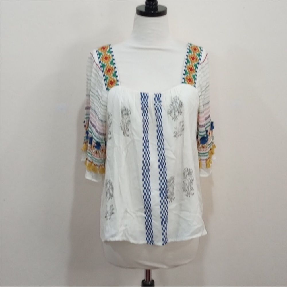 Anthropologie Vineet Bahl Kiera Embroidered Boho Peasant Blouse XS - Runs Large - Picture 6 of 13